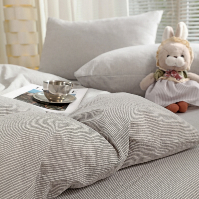 91家纺网 家纺一手货源 找家纺 呗旺鹿 2024新款A类40支全棉色织水洗棉四件套全棉四件套纯棉四件套无印风 时尚简约灰