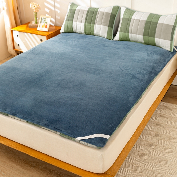 91家纺网 家纺一手货源 找家纺 萌飞 2024新款四季款秋冬两用可拆洗棉花学生床垫子牛奶绒褥子 绿大格