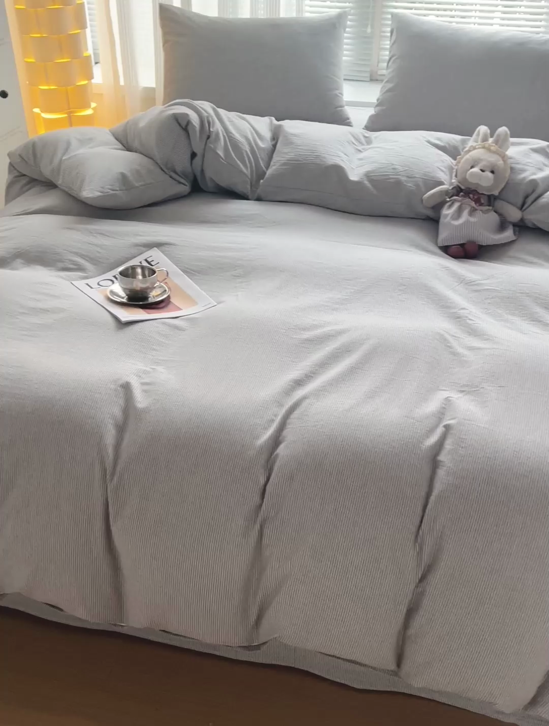 91家纺网 家纺一手货源 找家纺 呗旺鹿 2024新款A类40支全棉色织水洗棉四件套全棉四件套纯棉四件套无印风 时尚简约灰