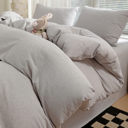 呗旺鹿 2024新款A类40支全棉色织水洗棉四件套全棉四件套纯棉四件套无印风 时尚简约灰