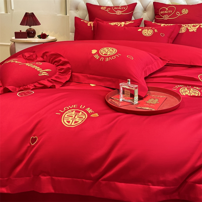 91家纺网 家纺一手货源 找家纺 东方合美（原：皇家传奇） 2024新款轻奢纯棉贡缎织造印花婚庆四件套 喜乐