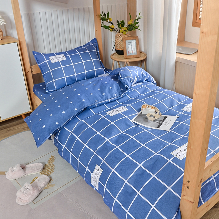 91家纺网 家纺一手货源 找家纺 2026新款宿舍上下铺12868纯棉三件套 恋家-蓝