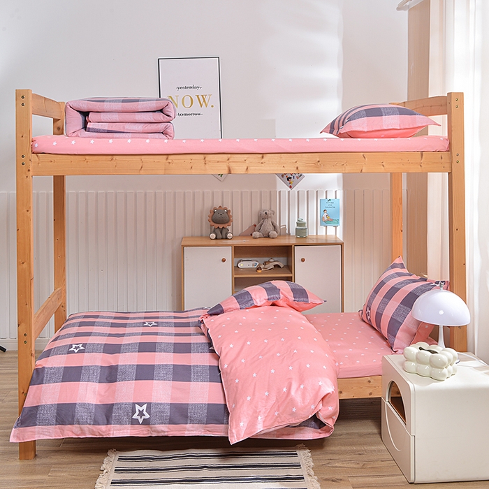 91家纺网 家纺一手货源 找家纺 2026新款宿舍上下铺12868纯棉三件套 幸运星-红