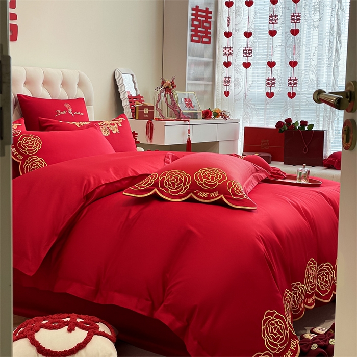 91家纺网 家纺一手货源 找家纺 东方合美（原：皇家传奇） 2024新款轻奢纯棉贡缎织造印花婚庆四件套 黛丝