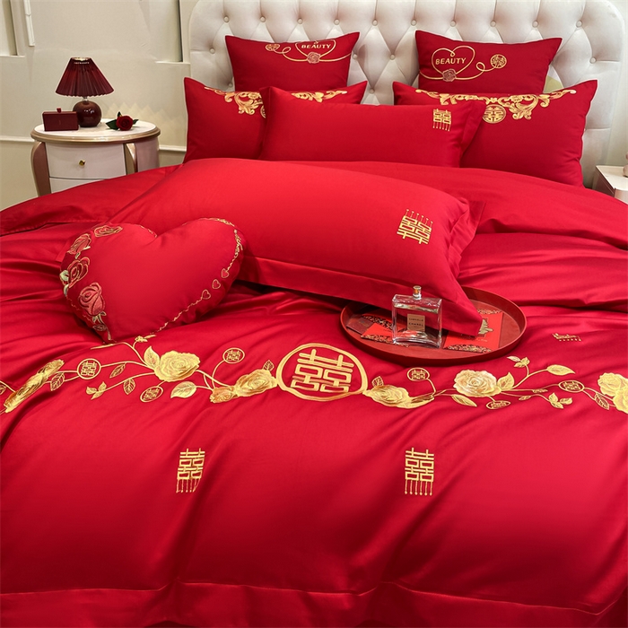 91家纺网 家纺一手货源 找家纺 东方合美（原：皇家传奇） 2024新款轻奢纯棉贡缎织造印花婚庆四件套 玲珑