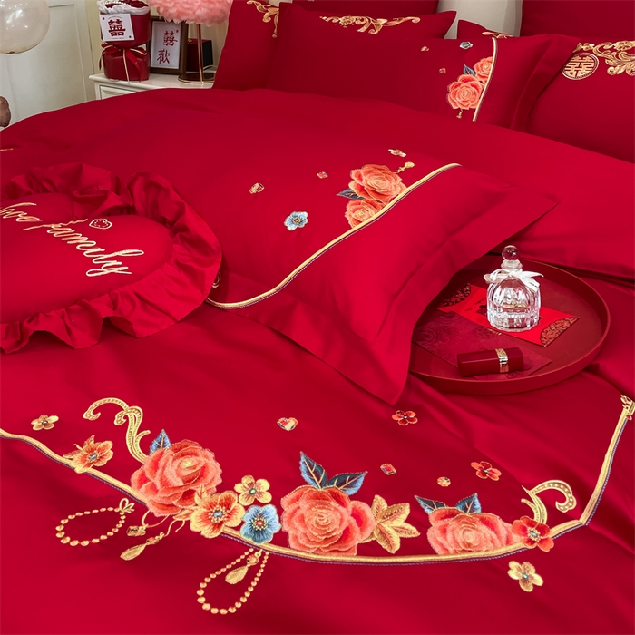 91家纺网 家纺一手货源 找家纺 东方合美（原：皇家传奇） 2024新款轻奢纯棉贡缎织造印花婚庆四件套 真我