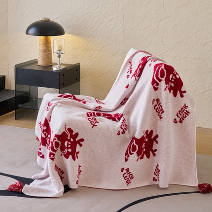 苏艺针织盖毯 2024新款龙年限定针织亲肤毯龙年大吉盖毯 龙年进宝  (白）