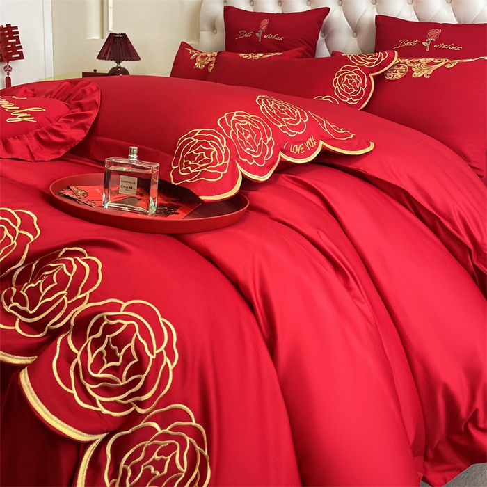 91家纺网 家纺一手货源 找家纺 东方合美（原：皇家传奇） 2024新款轻奢纯棉贡缎织造印花婚庆四件套 黛丝