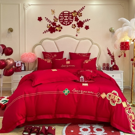 91家纺网 家纺一手货源 找家纺 （总）东方合美（原：皇家传奇） 2024新款轻奢纯棉贡缎织造印花婚庆四件套