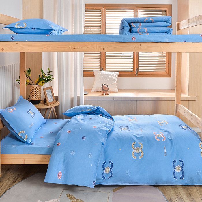 91家纺网 家纺一手货源 找家纺 2026新款宿舍上下铺12868纯棉三件套 丽莎-蓝