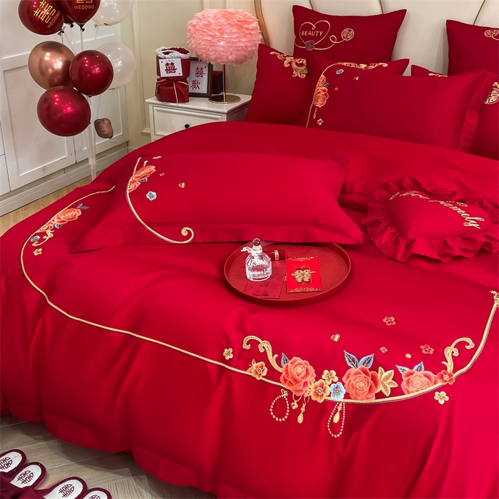 91家纺网 家纺一手货源 找家纺 东方合美（原：皇家传奇） 2024新款轻奢纯棉贡缎织造印花婚庆四件套 真我