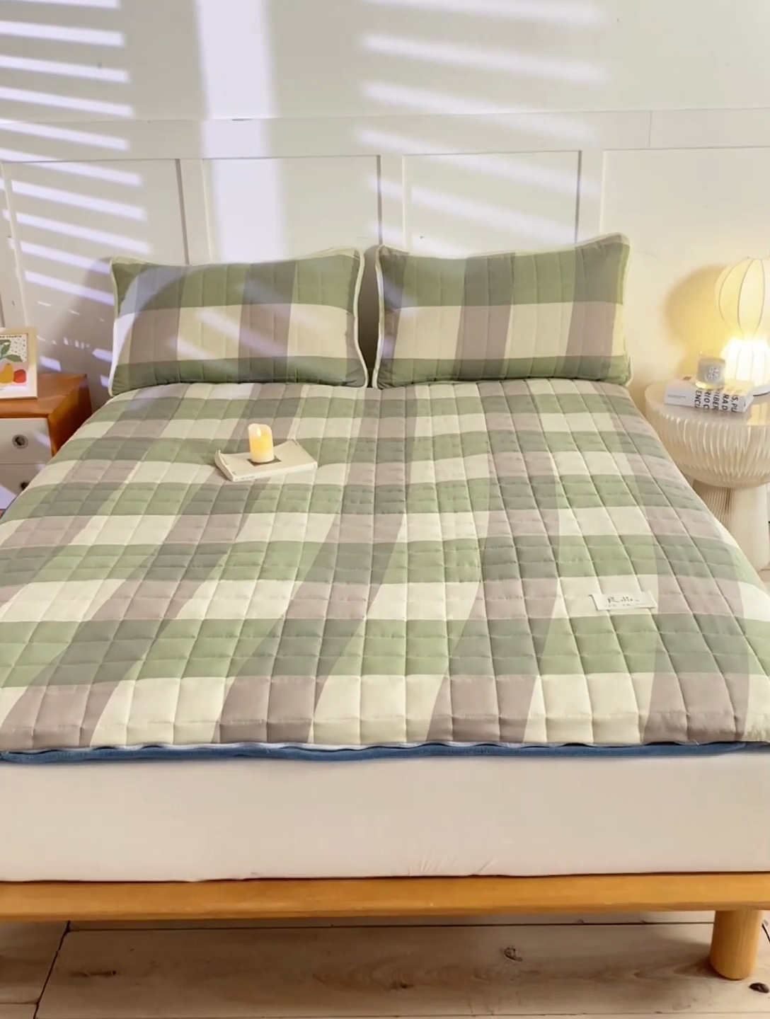 91家纺网 家纺一手货源 找家纺 萌飞 2024新款四季款秋冬两用可拆洗棉花学生床垫子牛奶绒褥子 绿大格