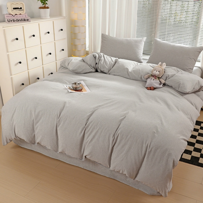 91家纺网 家纺一手货源 找家纺 呗旺鹿 2024新款A类40支全棉色织水洗棉四件套全棉四件套纯棉四件套无印风 时尚简约灰