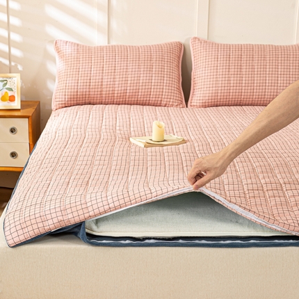 91家纺网 家纺一手货源 找家纺 萌飞 2024新款四季款秋冬两用可拆洗棉花学生床垫子牛奶绒褥子 艾格粉