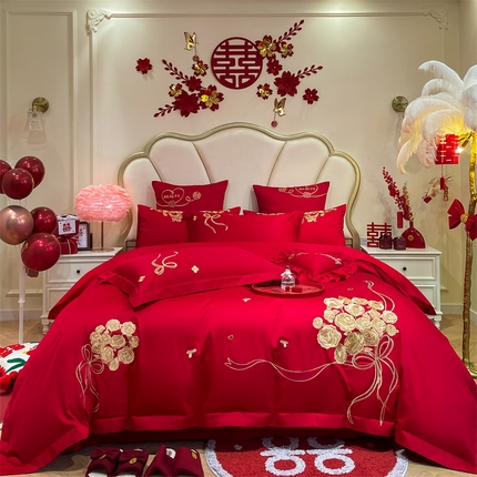 91家纺网 家纺一手货源 找家纺 （总）东方合美（原：皇家传奇） 2024新款轻奢纯棉贡缎织造印花婚庆四件套