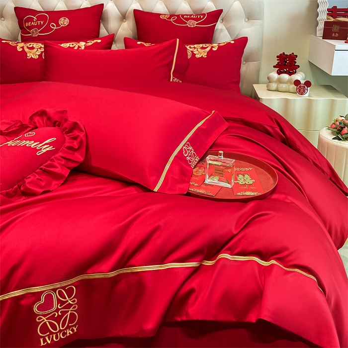 91家纺网 家纺一手货源 找家纺 东方合美（原：皇家传奇） 2024新款轻奢纯棉贡缎织造印花婚庆四件套 米兰