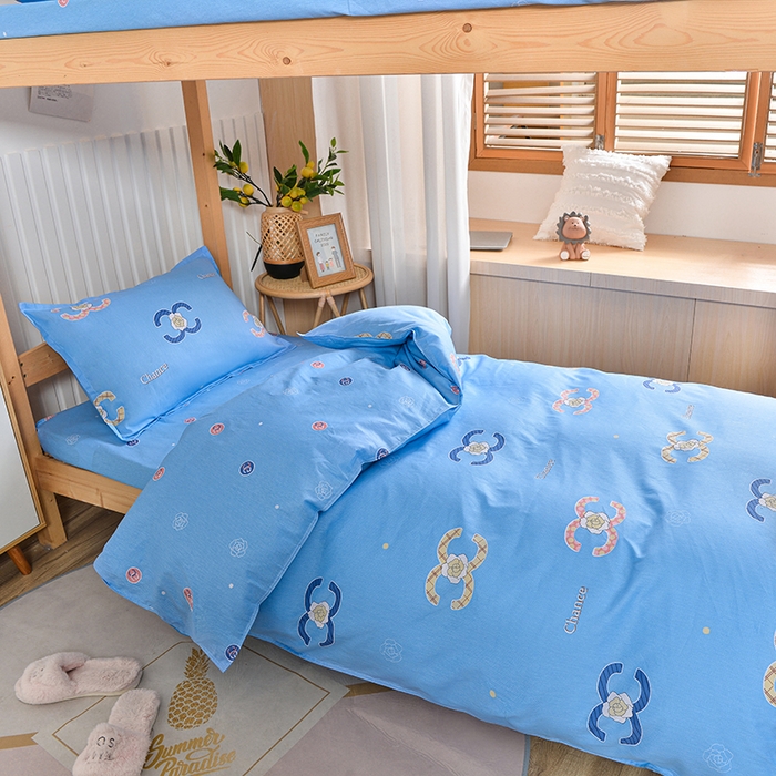 91家纺网 家纺一手货源 找家纺 2026新款宿舍上下铺12868纯棉三件套 丽莎-蓝