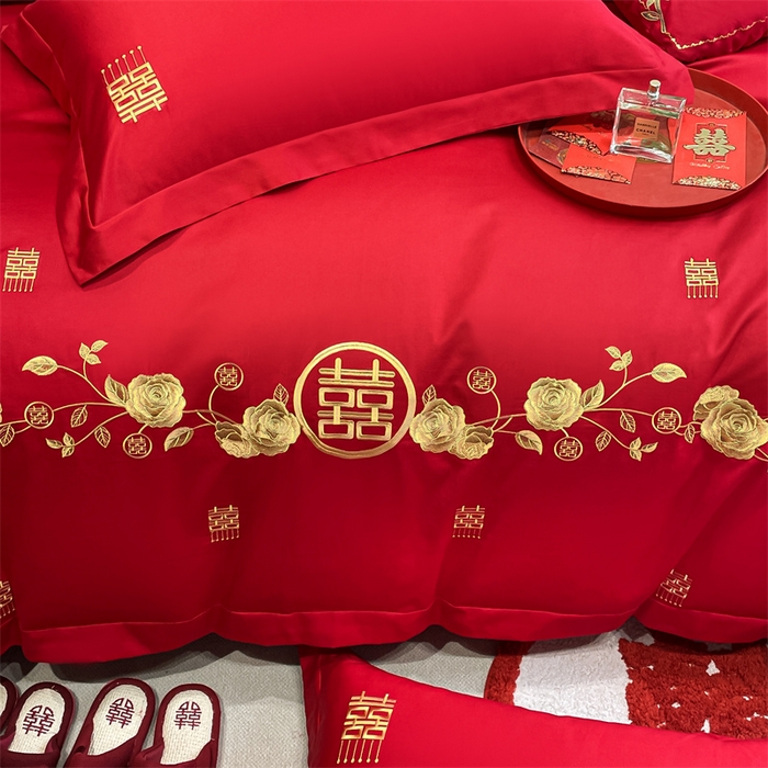 91家纺网 家纺一手货源 找家纺 东方合美（原：皇家传奇） 2024新款轻奢纯棉贡缎织造印花婚庆四件套 玲珑