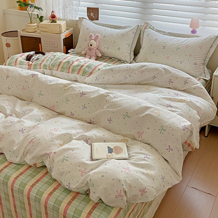 91家纺网 家纺一手货源 找家纺 （总）乐童 2024新款直播爆款13070纯棉印花吊边款一字绣四件套第八波