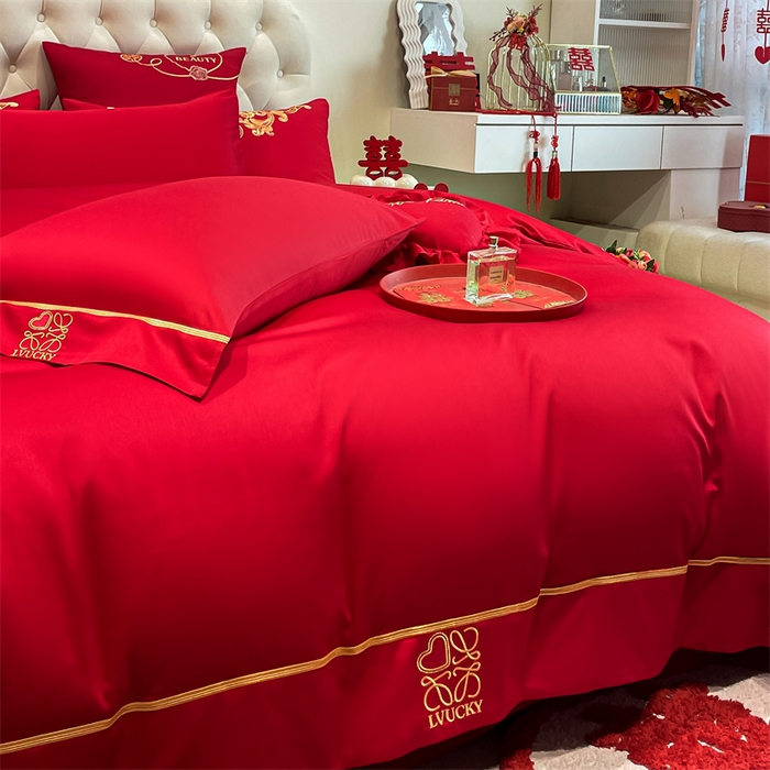 91家纺网 家纺一手货源 找家纺 东方合美（原：皇家传奇） 2024新款轻奢纯棉贡缎织造印花婚庆四件套 米兰