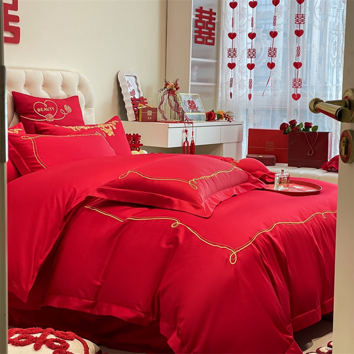 91家纺网 家纺一手货源 找家纺 东方合美（原：皇家传奇） 2024新款轻奢纯棉贡缎织造印花婚庆四件套 法芙娜