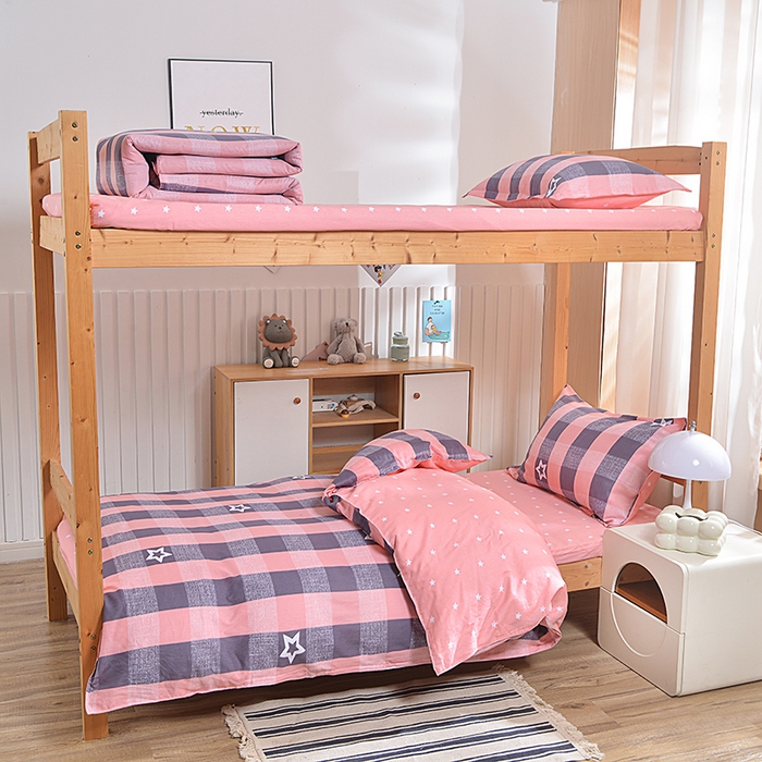 91家纺网 家纺一手货源 找家纺 2026新款宿舍上下铺12868纯棉三件套 幸运星-红