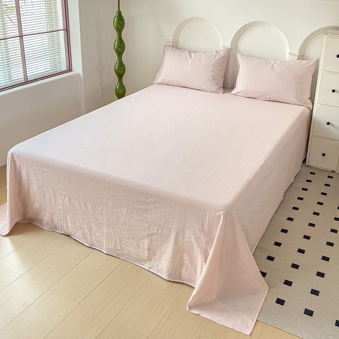 91家纺网 家纺一手货源 找家纺 呗旺鹿 2024新款A类40支全棉色织水洗棉四件套全棉四件套纯棉四件套无印风 魅力条纹粉