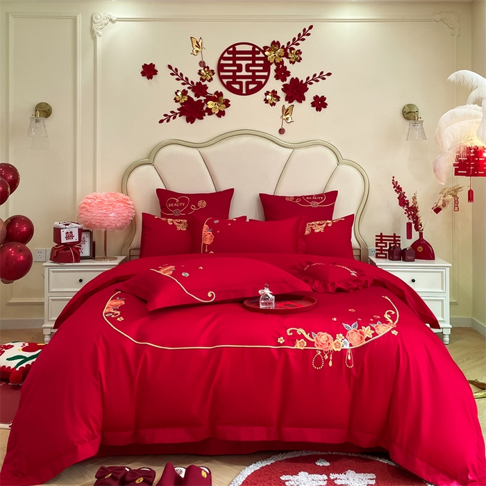 91家纺网 家纺一手货源 找家纺 东方合美（原：皇家传奇） 2024新款轻奢纯棉贡缎织造印花婚庆四件套 真我