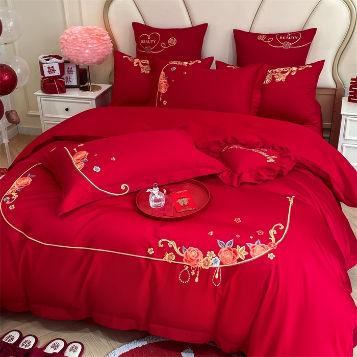 91家纺网 家纺一手货源 找家纺 东方合美（原：皇家传奇） 2024新款轻奢纯棉贡缎织造印花婚庆四件套 真我