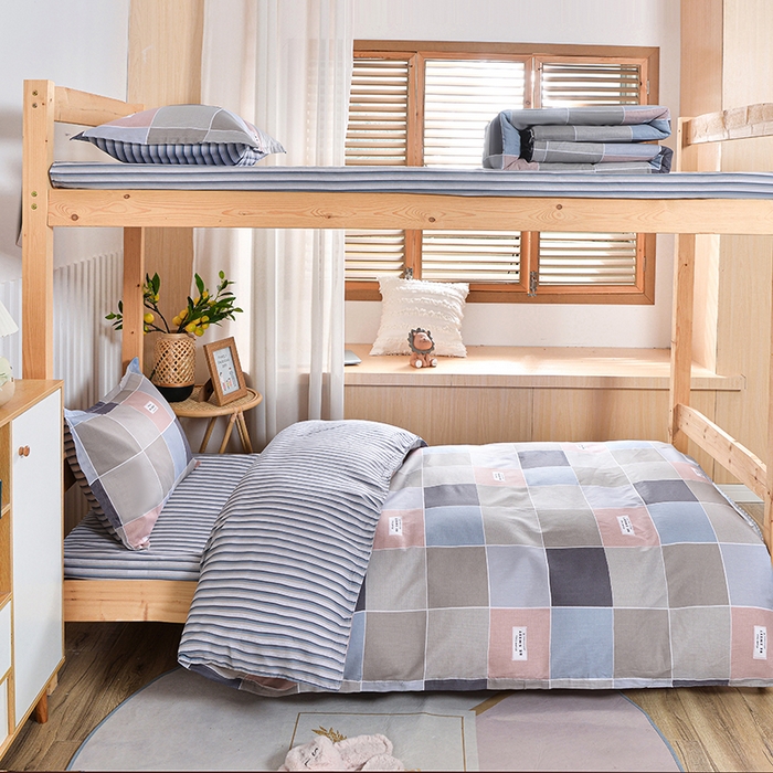 91家纺网 家纺一手货源 找家纺 2026新款宿舍上下铺12868纯棉三件套 洛菲情怀-粉