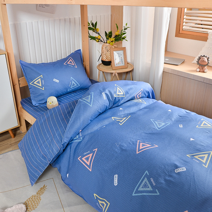 91家纺网 家纺一手货源 找家纺 2026新款宿舍上下铺12868纯棉三件套 夏末-浅蓝