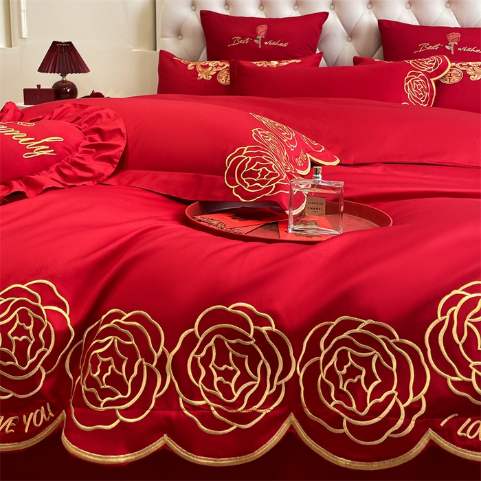 91家纺网 家纺一手货源 找家纺 东方合美（原：皇家传奇） 2024新款轻奢纯棉贡缎织造印花婚庆四件套 黛丝