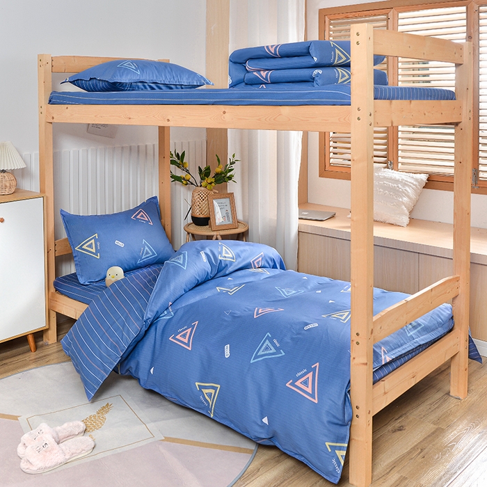 91家纺网 家纺一手货源 找家纺 2026新款宿舍上下铺12868纯棉三件套 夏末-浅蓝