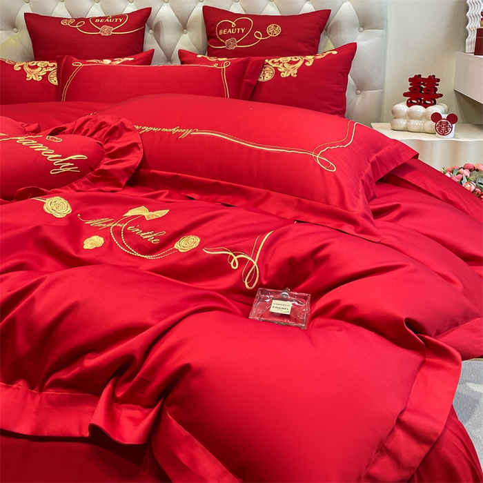 91家纺网 家纺一手货源 找家纺 东方合美（原：皇家传奇） 2024新款轻奢纯棉贡缎织造印花婚庆四件套 法芙娜