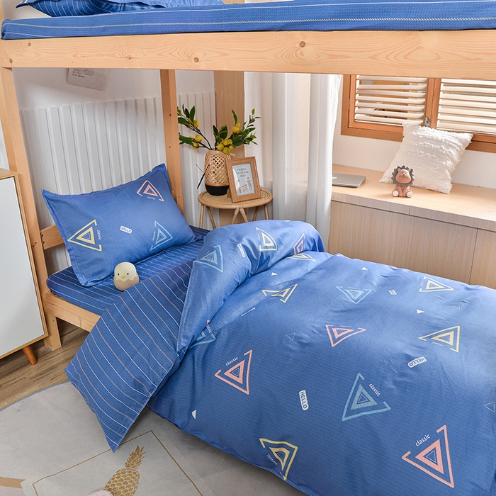 91家纺网 家纺一手货源 找家纺 2026新款宿舍上下铺12868纯棉三件套 夏末-浅蓝