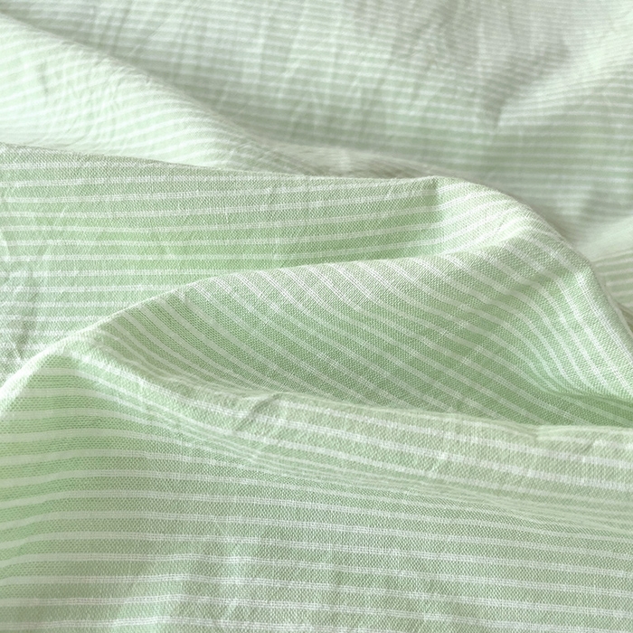 91家纺网 家纺一手货源 找家纺 呗旺鹿 2024新款A类40支全棉色织水洗棉四件套全棉四件套纯棉四件套无印风 魅力条纹绿