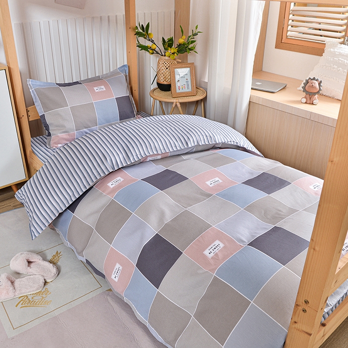 91家纺网 家纺一手货源 找家纺 2026新款宿舍上下铺12868纯棉三件套 洛菲情怀-粉