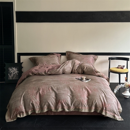 91家纺网 家纺一手货源 找家纺 由丽家纺 2025新款6月数码印花四件套 惜花-粉