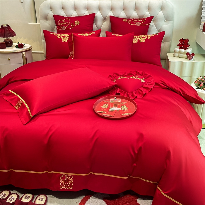 91家纺网 家纺一手货源 找家纺 东方合美（原：皇家传奇） 2024新款轻奢纯棉贡缎织造印花婚庆四件套 米兰