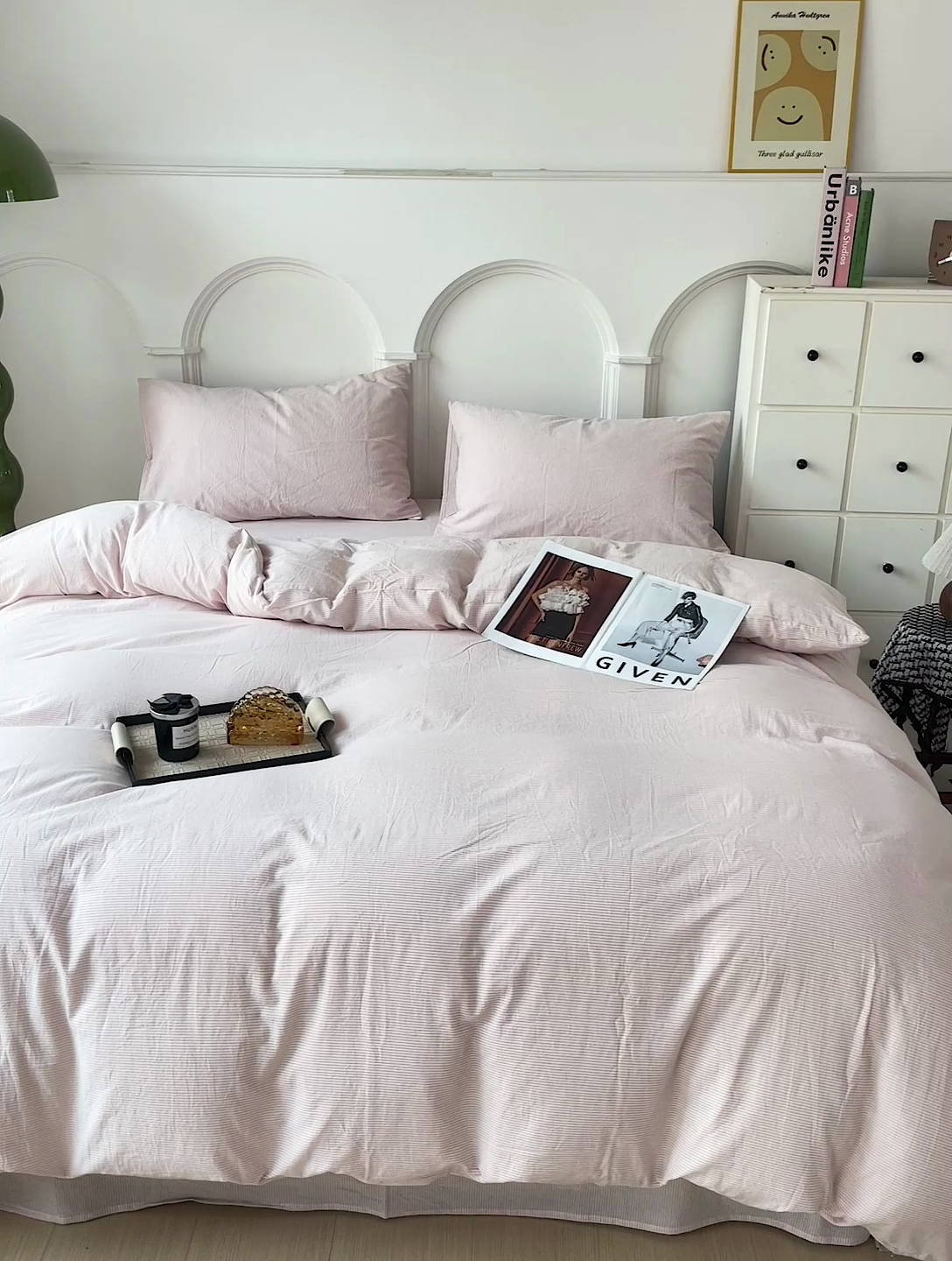 91家纺网 家纺一手货源 找家纺 呗旺鹿 2024新款A类40支全棉色织水洗棉四件套全棉四件套纯棉四件套无印风 魅力条纹粉