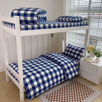 91家纺网 家纺一手货源 找家纺 （总）巧格家纺 2025新款A类全棉色织水洗棉宿舍三件套-床笠款