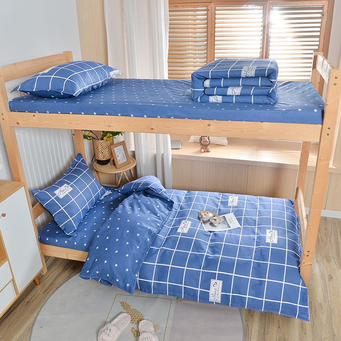 91家纺网 家纺一手货源 找家纺 2026新款宿舍上下铺12868纯棉三件套 恋家-蓝