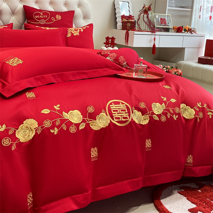 91家纺网 家纺一手货源 找家纺 东方合美（原：皇家传奇） 2024新款轻奢纯棉贡缎织造印花婚庆四件套 玲珑