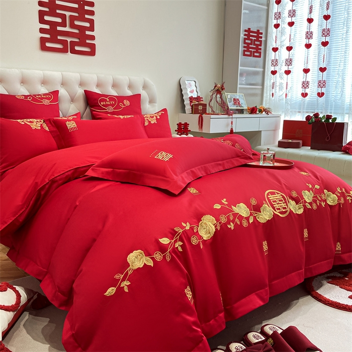 91家纺网 家纺一手货源 找家纺 东方合美（原：皇家传奇） 2024新款轻奢纯棉贡缎织造印花婚庆四件套 玲珑