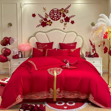 91家纺网 家纺一手货源 找家纺 （总）东方合美（原：皇家传奇） 2024新款轻奢精梳磨毛刺绣婚庆四件套直播系列