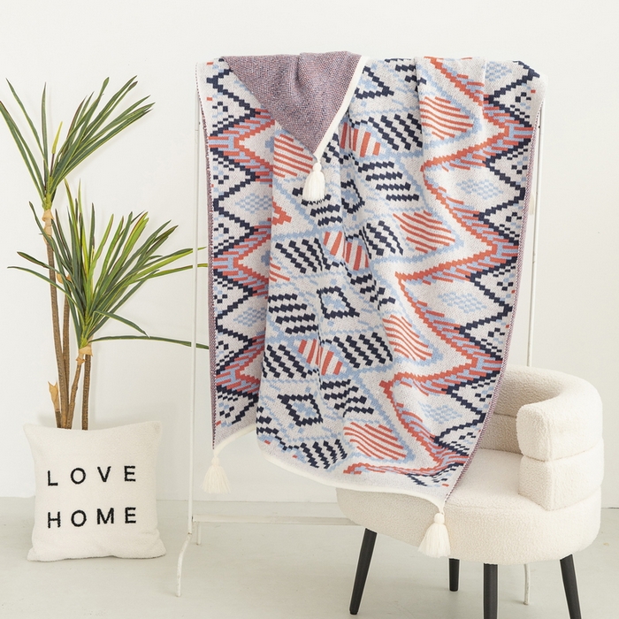 91家纺网 家纺一手货源 找家纺 苏艺针织盖毯 2024新款亲肤复古针织毯 复古蓝