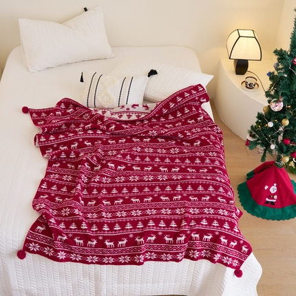 苏艺针织盖毯 2024新款针织圣诞新年款毛毯 冰雪麋鹿小