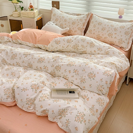 乐童 2024新款直播爆款13070纯棉印花吊边款一字绣四件套第八波觅彩