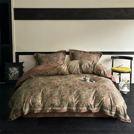 91家纺网 家纺一手货源 找家纺 由丽家纺 2025新款6月数码印花四件套 馨月-桔