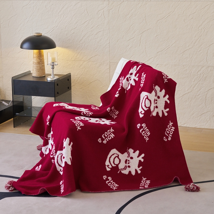 91家纺网 家纺一手货源 找家纺 苏艺针织盖毯 2024新款龙年限定针织亲肤毯龙年大吉盖毯 龙年进宝（红）